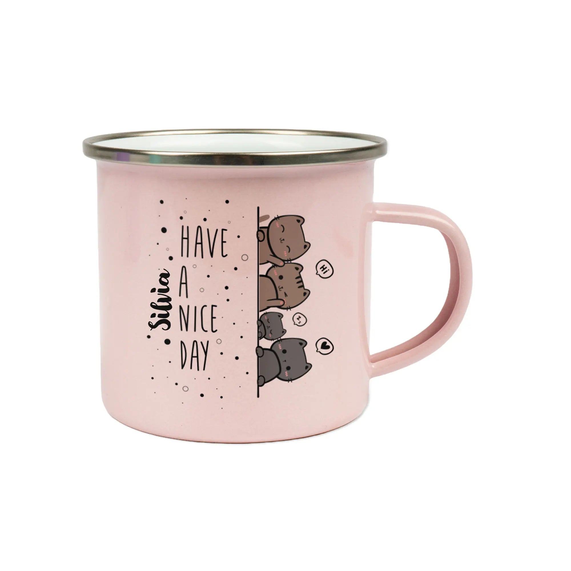 Emailletasse 12oz, mit silbernem Edelstahlrand - Pastell-Tönen - Sublimation