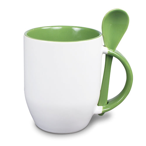 Keramiktasse TWO TONES bauchig mit Löffel 2 Farbig Rohling Sublimation Druck