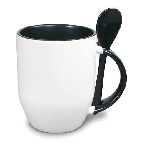 Keramiktasse TWO TONES bauchig mit Löffel 2 Farbig Rohling Sublimation Druck
