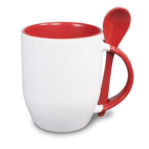Keramiktasse TWO TONES bauchig mit Löffel 2 Farbig Rohling Sublimation Druck