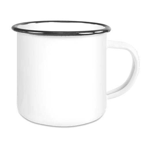 Emaille-Tasse weiß, farbigem Tassenrand, Sublimationsdruck