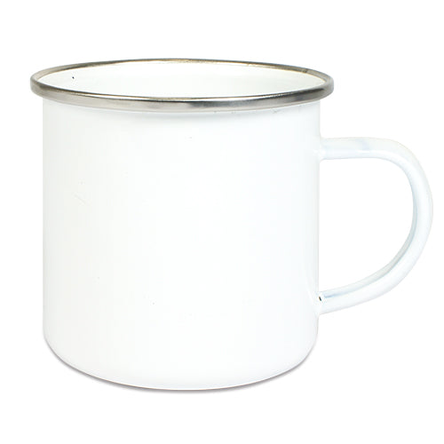 Emaille-Tasse weiß, farbigem Tassenrand, Sublimationsdruck
