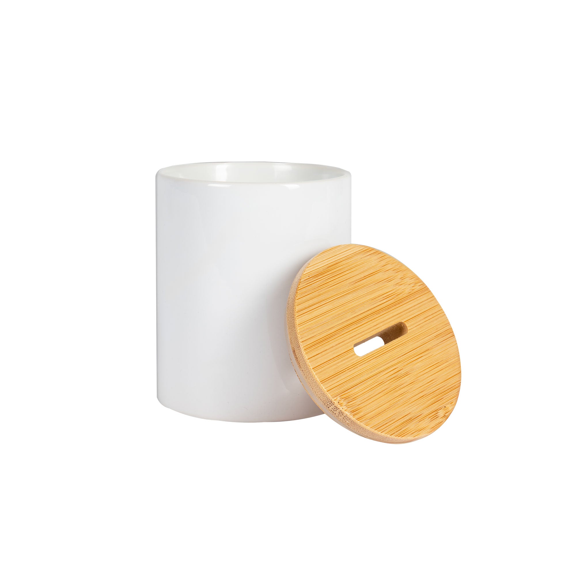 Spardose für Sublimation mit Bambusdeckel – Keramik Weiß