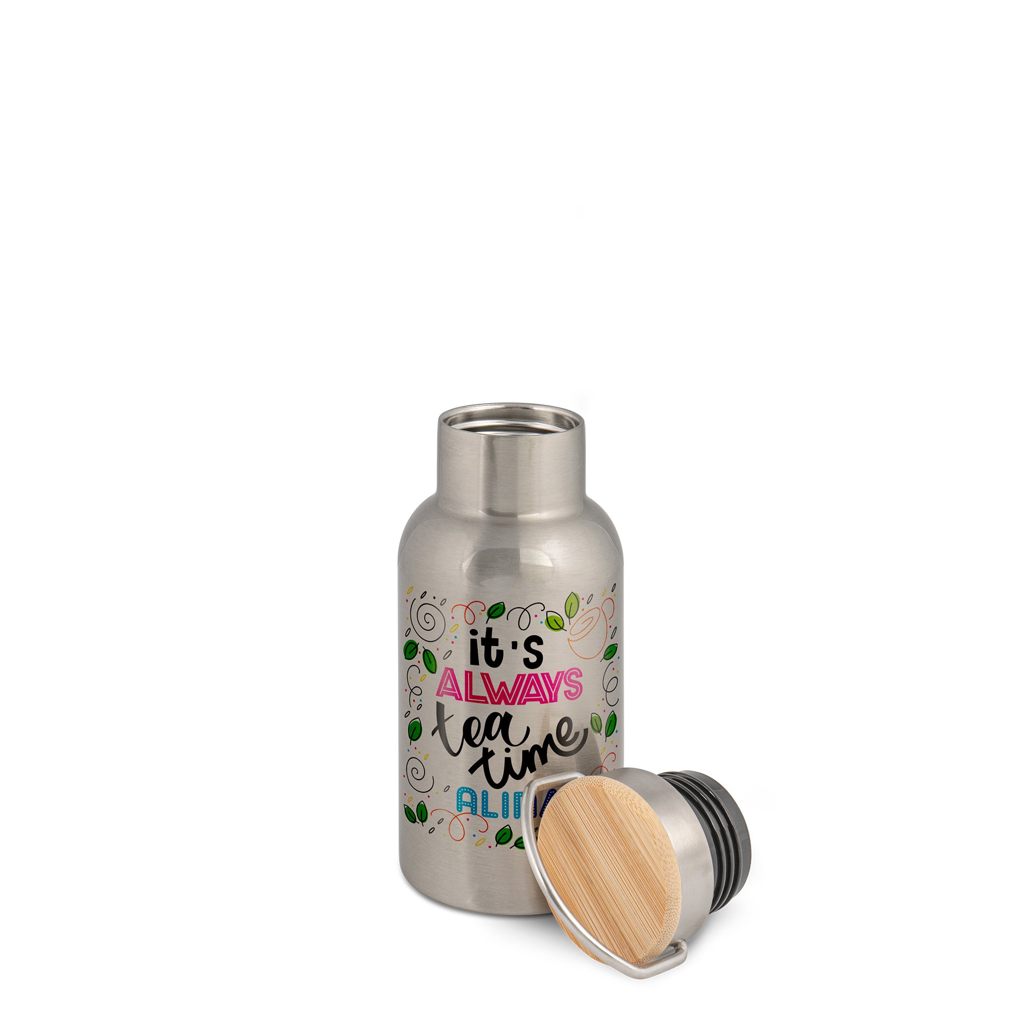 Edelstahl Thermoflasche mit Bambusdeckel Wasserflasche
