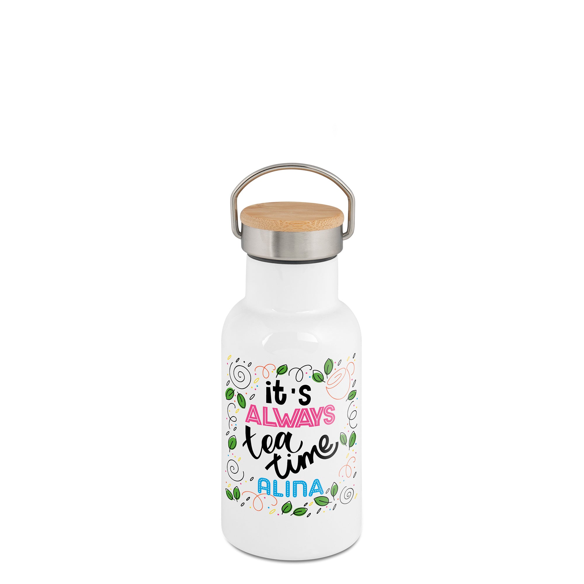 Edelstahl Thermoflasche mit Bambusdeckel Wasserflasche
