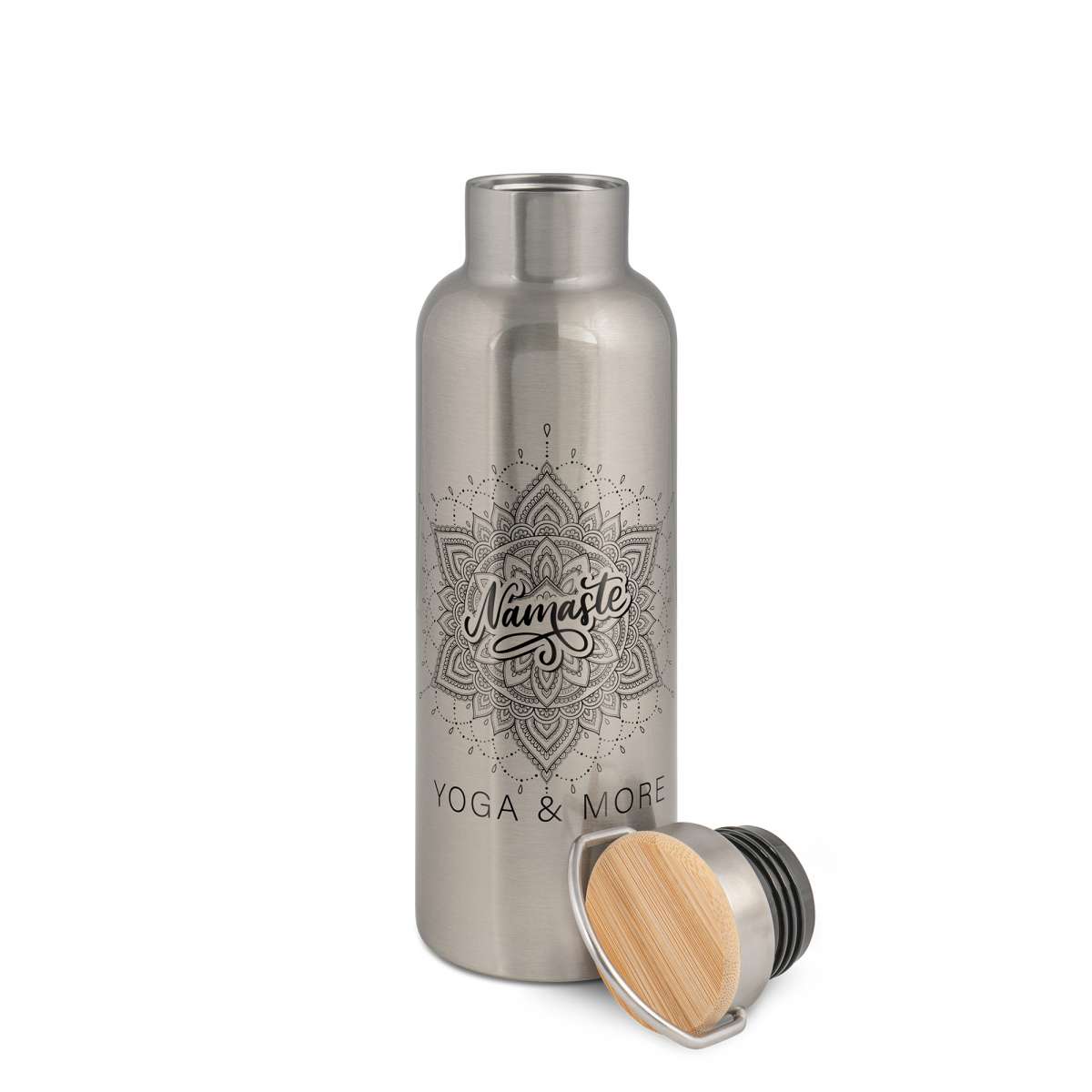 Edelstahl Thermoflasche mit Bambusdeckel Wasserflasche