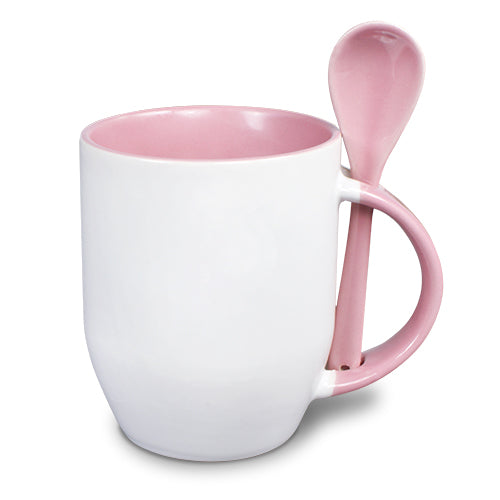 Keramiktasse TWO TONES bauchig mit Löffel 2 Farbig Rohling Sublimation Druck