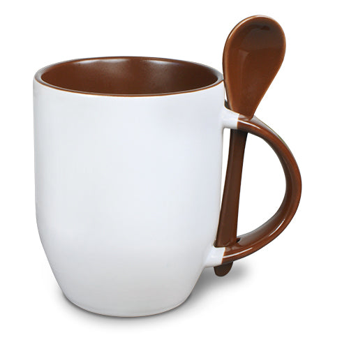 Keramiktasse TWO TONES bauchig mit Löffel 2 Farbig Rohling Sublimation Druck