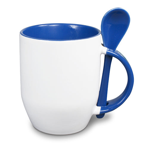Keramiktasse TWO TONES bauchig mit Löffel 2 Farbig Rohling Sublimation Druck