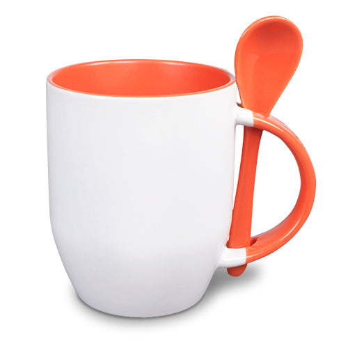 Keramiktasse TWO TONES bauchig mit Löffel 2 Farbig Rohling Sublimation Druck