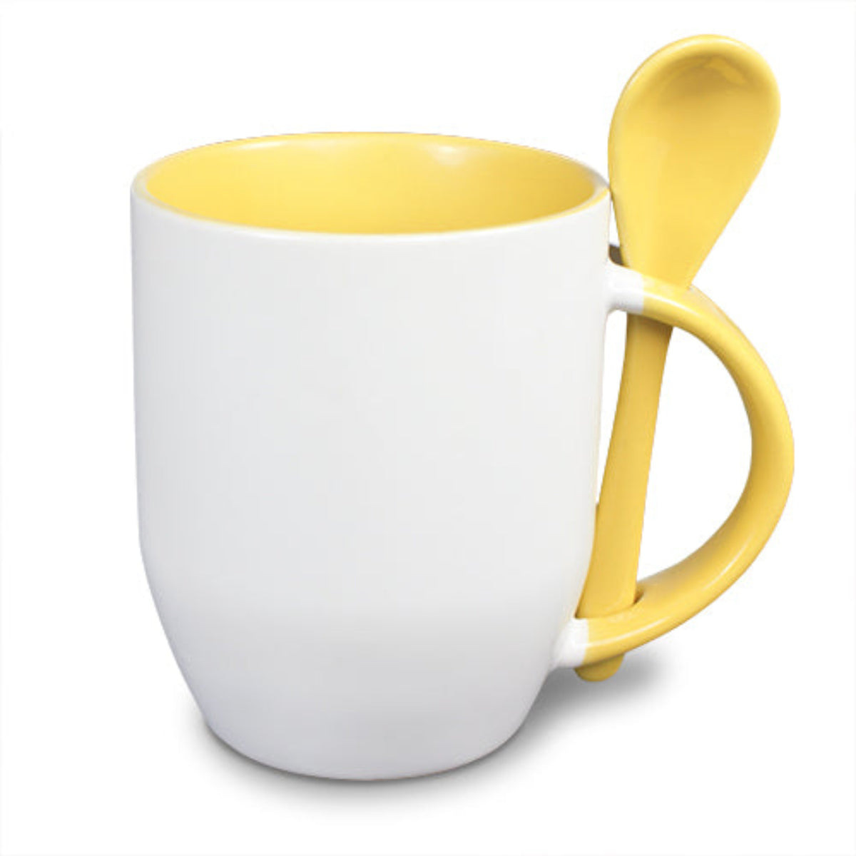 Keramiktasse TWO TONES bauchig mit Löffel 2 Farbig Rohling Sublimation Druck