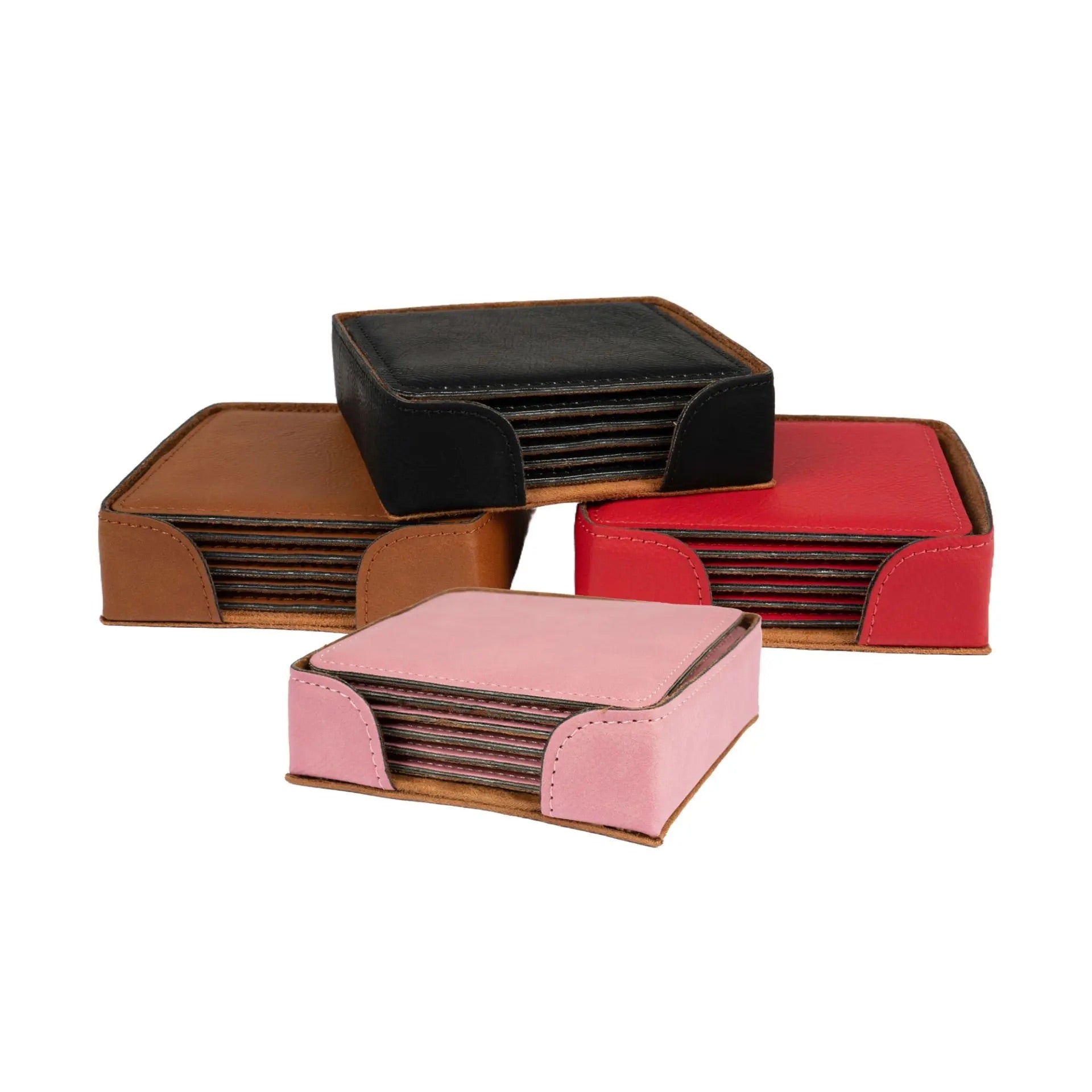 Kunstleder-Untersetzer-Set zum Lasern – 6 Stück, 100 x 100 mm, inklusive Halter